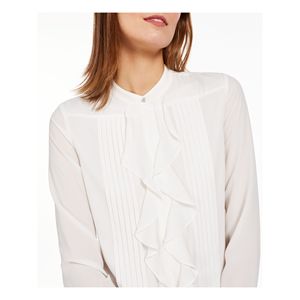 Top in Chiffon a Maniche Lunghe da Donna Calvin Klein, Silhouette Dritta in Bianco - Disponibile nelle Taglie Petite e Large - Product Image 2