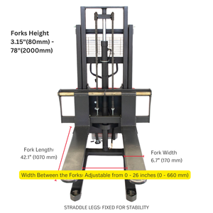 PS3300SE-2M Stacker Semi-elettrico per Pallet, capacità di 3300 libbre, 78 altezza di sollevamento - Product Image 2
