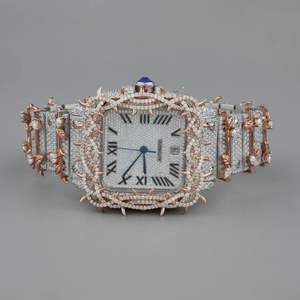Montre de luxe de qualité supérieure avec diamant glacé en or et acier inoxydable pour hommes et femmes disponible au prix d'exportation - Product Image 1