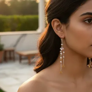 Boucles d'oreilles pendantes en argent 925 style Bohème avec perle d'eau douce et citrine pour femmes - Product Image 2