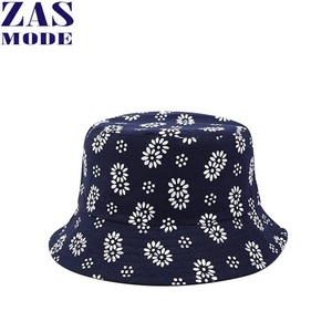 Hot Sale Spring Navy Blue Cotton <b>Bucket</b> <b>Hats</b> Floral Printed <b>Reversible</b> Fisherman <b>Bucket</b> <b>Hat</b> for Women - Product Image 1