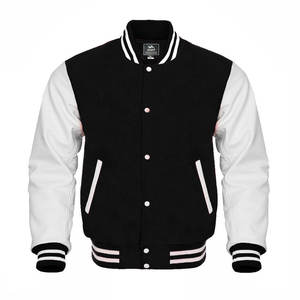 Veste universitaire en cuir véritable blanc personnalisable pour hommes, col montant saison d'hiver, OEM style baseball Letterman High Street - Product Image 1
