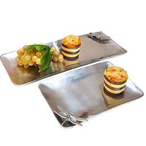 Bandeja de metal plateado de diseño vintage, vajilla de alta calidad para aperitivos, postres, servicio de libélula, suministros de catering para hoteles - Product Image 2