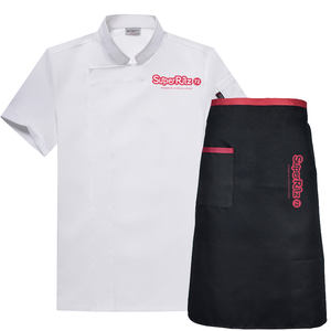 OEM personalizado 2025 italiano Pizza Chef uniforme para mujer camarero restaurante maestro chaqueta con <span class=keywords><strong>delantal</strong></span> sombrero tejido logotipo estampado - Product Image 2