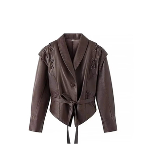 เสื้อโค้ทฤดูหนาวของผู้หญิงพร้อมแจ็กเก็ตหนังสไตล์ระเบิดมีปกผ้าเดนิมแบบสั้นสำหรับผู้หญิงเสื้อผ้าแฟชั่น - Product Image 1