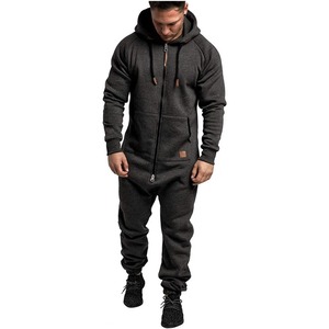 ร้อนผู้ชายJumpsuitชุดนอนแขนยาวกางเกงวอร์มSplicingฤดูใบไม้ร่วงฤดูหนาวสบายๆHoodieชายซิปJumpsuit Streetwear Overalls