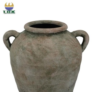 Jarrón de cerámica hecho a mano <span class=keywords><strong>con</strong></span> asas, maceta de terracota Vintage rústica, Wabi-Sabi jarrón <span class=keywords><strong>con</strong></span> arreglo floral, decoración del hogar para interiores y exteriores - Product Image 3