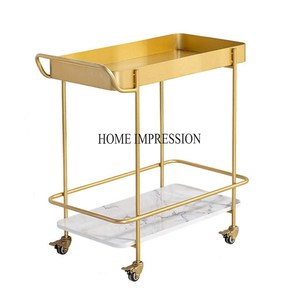 รถเข็นเสิร์ฟพร้อมที่จับและล้อทำจากโลหะชุบทองคุณภาพระดับพรีเมียมได้รับแรงบันดาลใจจากศิลปะแนววินเทจแบบเรียบง่ายหรูหรา - Product Image 4