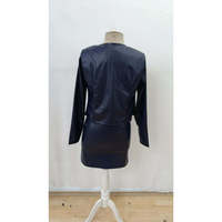 Ensemble deux pièces pour femme : veste en cuir à manches longues et ouverture sur le devant, et mini-robe à bretelles à col rond, 30970 - Bleu marine