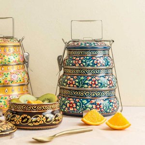 Fiambrera Tiffin de acero inoxidable King, contenedor de almacenamiento de alimentos colorido con revestimiento de polvo seguro para Tiffin de Metal para embalaje de alimentos - Product Image 1