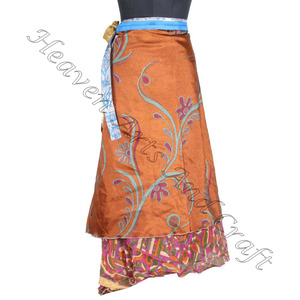 Robe portefeuille en soie indienne jupe portefeuille réversible Boho élégant multicolore vêtements d'été confortable mode Hippie Style gratuit - Product Image 5