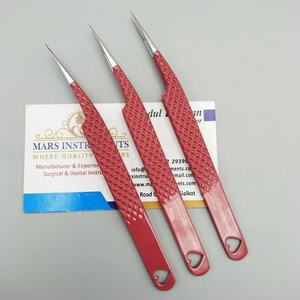 Pinzas de extensión de pestañas Pro Straight Red Powder Coated Pinzas con diseño de corte de corazón - Product Image 4