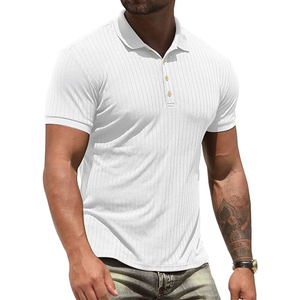 Polo de Algodón de Manga Corta a Rayas Blancas para Hombre, Camiseta Informal de Punto Transpirable de Corte Regular - Product Image 1