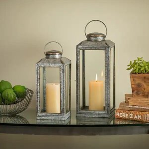 Set Of 2 Iron Galvanized <b>Candle</b> <b>Lantern</b> for Home <b>Outdoor</b> Garden Decorations Floor & Hanging <b>Lanterns</b> Handicrafts - Product Image 5