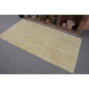 Alfombra turca Vintage moderna, 3,3x6,3 pies, lana amarilla, algas marinas, área grande, retazos rectangulares para entrada, látex, 'alfombra de habitación' - Product Image 3