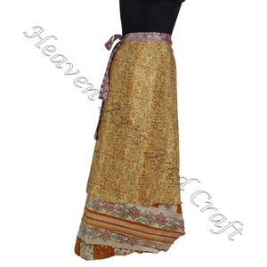 Nuevo étnico dos capas Reversible nuevo indio alrededor de seda Sari Wrap faldas mujeres usan Vintage seda Sari longitud larga Wrap Around - Product Image 4