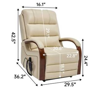 Electric Lift Recliner Chair Massaging <b>Heating</b> Lounge <b>Seat</b> Faux Leather Upholstered Modern Home Chair - Product Image 6