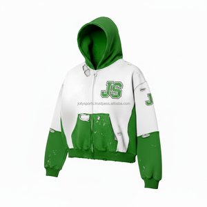 Heavyweight 380 GSM Brushed Fleece Zipper <b>Hoodie</b> Two Tone Green <b>White</b> Custom Embroidered Logo Streetwear Basics Zipper <b>Hoodie</b> - Product Image 3