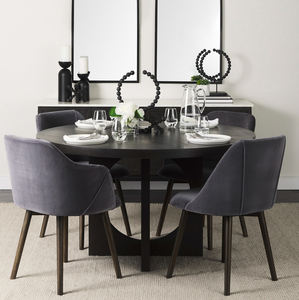 Mesa de Comedor de Madera Maciza de Mango con Diseño Moderno, Forma Redonda, Acabado Marrón Oscuro Superior, Base de Pedestal - Product Image 1