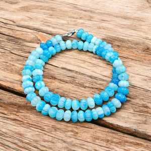 Collar de cuentas de melón de ópalo azul, 8-10mm, hebra de piedras preciosas naturales, estilo minimalista, aspecto de tendencia 2025, joyería de latón para regalo de mujer - Product Image 4