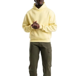 Sudadera con Capucha Amarilla Extra Grande para Hombre, Color Sólido, Felpa, Informal, para Otoño, Corte Regular, Tejido de Algodón - Product Image 3