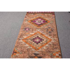 Kilim พรมขนสัตว์ถักลายเรียบสีน้ำตาลส้ม2 x 11.5ft, พรมในห้องนั่งเล่นสไตล์ตุรกีการเย็บปะติดปะต่อกันรูปแบบกองกำมะหยี่ลาเท็กซ์สำหรับใช้ในห้องโถง - Product Image 3