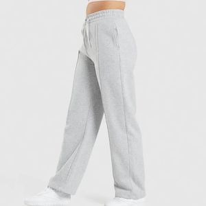Pantalon de jogging pour femme, confortable, à jambes larges, style streetwear, hiver, devant plat, extensible, fitness, logo personnalisé, taille haute, pantalon de survêtement - Product Image 4