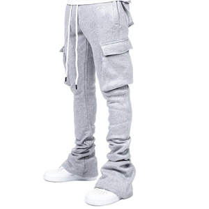 Pantalones de chándal apilados de Hip Hop de calle alta para hombre con estampado de hojaldre en 3D, pantalones de chándal para correr con logotipo personalizado, diseño acampanado - Product Image 5