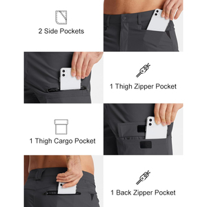 2025 pantalones cortos Cargo personalizados para hombre, al aire libre para senderismo, tela elástica resistente al agua de secado rápido con cremallera, bolsillos de Velcro, patrón sólido - Product Image 5