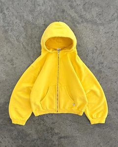 Sudadera con capucha con corte corto de peso pesado, ropa de calle personalizada, sudaderas con capucha con dobladillo crudo personalizado, sudadera con cremallera y punto de contraste de color sólido - Product Image 6