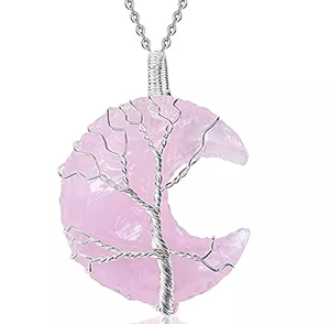 Colgante de alambre envuelto en luna creciente de cuarzo rosa, collar de piedras preciosas de cristal de la mejor calidad, venta al por mayor - Product Image 3