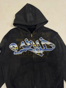 Sweat à capuche pour homme en coton épais délavé à l'acide, style vintage streetwear, imprimé et brodé, personnalisable, collection automne - Product Image 3