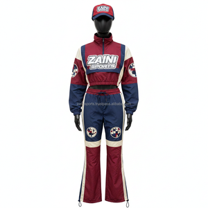 Ensemble coupe-vent pour femmes en polyester, blocs de couleur marron, marine, crème, avec impression de logo personnalisé, broderie, ensemble coupe-vent grande taille - Product Image 1