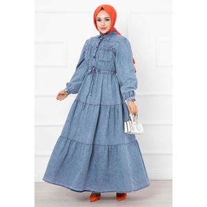Vestido hiyab de mezclilla con bolsillo y detalles Light Snow - Product Image 4