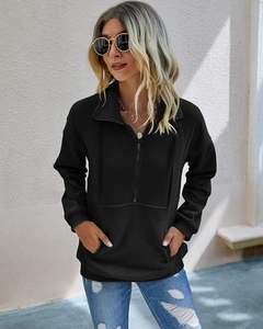 Sudadera informal de manga larga con solapa y cremallera para mujer de alta calidad, Jersey holgado con cordón, sudadera con cremallera de lana de gran tamaño - Product Image 3