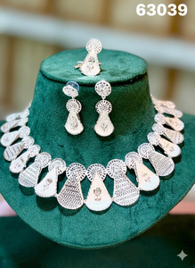 Elegant <b>Gold</b>-Plated Floral Pendant <b>Choker</b> Necklace Set with Matching Earrings | Bridal & Festive Jewelry Model 23141 - Product Image 4