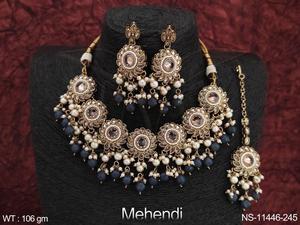 Mehendi plaqué fantaisie conception fête porter Antique Designer Antique bijoux ensemble de collier court - Product Image 3