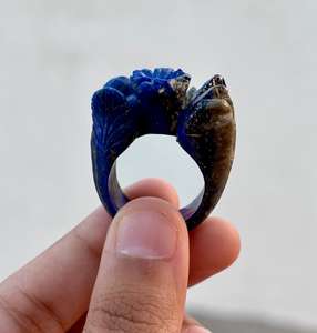 Naturral <b>Lapis</b> <b>Lazuli</b> Gemstone Hand Carved <b>Ring</b> Statement <b>Ring</b> Special Gift For Her Or Him - Product Image 5
