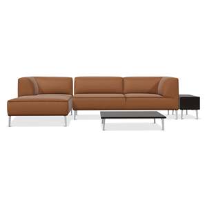 French-Style Genuine Leather <b>Sofa</b> with Chaise Lounge Set Stainless Steel <b>Legs</b> Sponge-Filled <b>for</b> Living Room or Apartment Use - Product Image 1