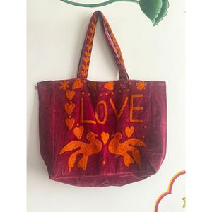 Chaquetas Sujani Hechas a Mano, Bolso Tote de Terciopelo Bohemio, Forro de Algodón Ecológico, Bordado Personalizable, Portátil para Compras - Product Image 1