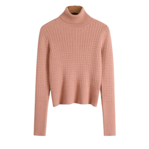 Pull à col roulé coupe ajustée confortable pour femmes Pull en tricot à manches longues avec motif en tricot torsadé Robe de fond assortie - Product Image 1