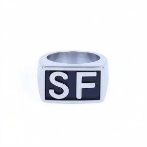 Vendeur américain propose une bague de motard en acier inoxydable de qualité supérieure avec initiale, taille 8-14 SR128 - Product Image 2