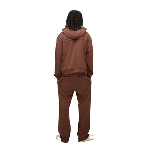 Ensemble survêtement pour homme en molleton lourd brun avec fermeture éclair et pantalon de survêtement ample, mélange de coton doux, streetwear, vente en gros OEM - Product Image 2