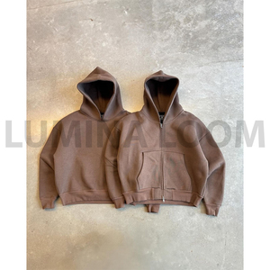 เสื้อฮู้ดผู้ชายผ้าฝ้าย100% โอเวอร์ไซส์ซิปถักลายสีทึบสไตล์ฤดูหนาวเรียงรายกันรอย - Product Image 6