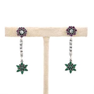 925 Sterling Silver Earring <b>Stud</b> Natural Ruby <b>Emerald</b> & CZ Rose Gold Perfect Wedding Gift - Product Image 2