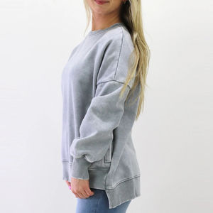 Sweat-shirt oversize délavé à l'acide en gros d'usine avec broderie de logo personnalisé, vêtement décontracté d'hiver pour femme, position du logo sur le devant - Product Image 3