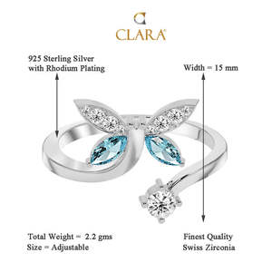 NOVAMART Fine 925 Sterling Silver Open Butterfly <b>Ring</b> <b>Size</b> <b>Adjustable</b> Rhodium Plated with for Swiss Zirconia Gift Women & Girls - Product Image 5