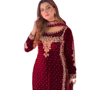 Traje Salwar Largo con Bordado de Lentejuelas y Piel Sintética, Listo para Enviar, para Fiestas, Invierno, Verano, Eid y Ramadán - Product Image 1
