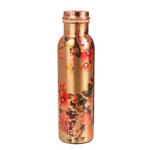 Botella de agua de cobre hecha a mano Handy Grip Estampado de flores personalizado Color personalizado Ecológico Unisex Drinkware 350ml-1000ml - Product Image 1