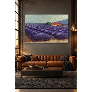Impression sur toile de la ferme à toit rouge Fida et du champ de lavande - Product Image 5